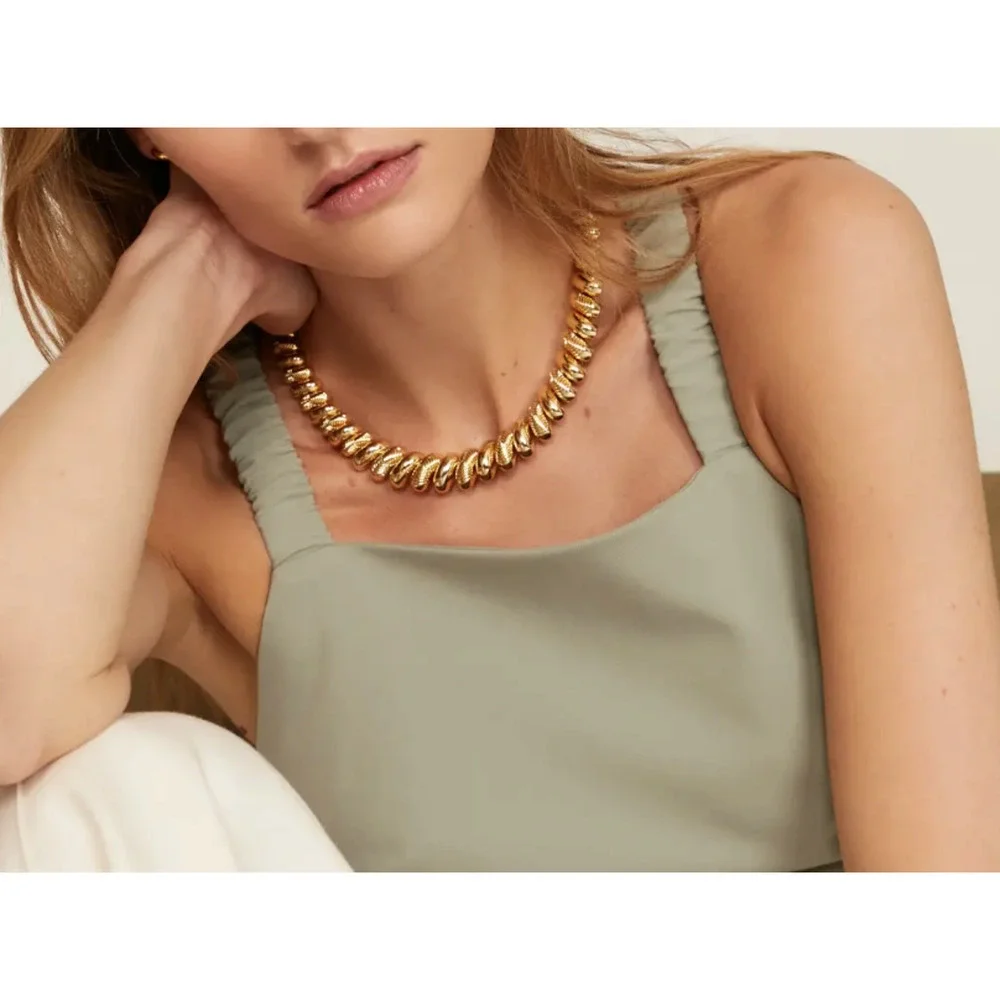 Luv AJ Ridged Pyramid Statement Necklace 18k Gold Scarab Link Collar $225 - Picture 2 of 4